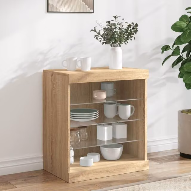 Berkfield Home Modern Sideboard with Integrated LED Lights in Sonoma Oak Brown, W/D/H: 60.5 x 37 x 67 cm – 1