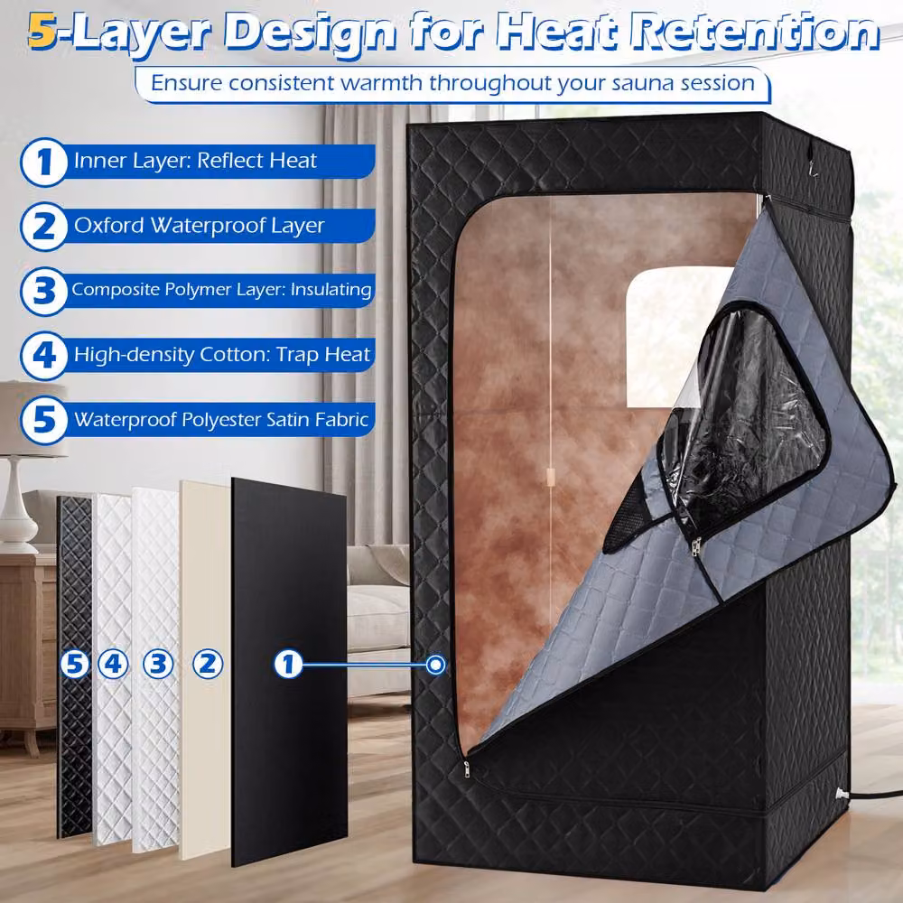 Costway Portable Extra-Large Steam Sauna Box Tent with Remote Control in Black – 4
