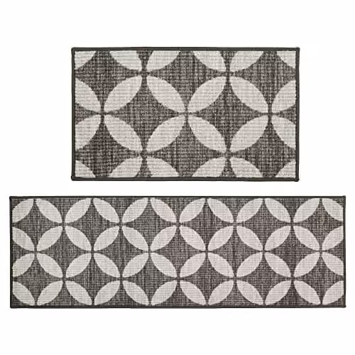 JVL Fiora Machine Washable Non-Slip Graphic Doormat and Runner, Grey