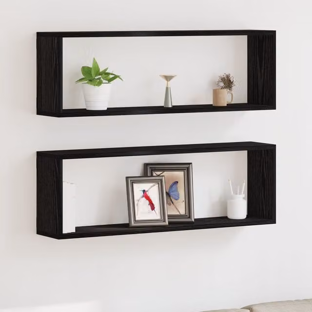 Berkfield Home Wall Shelves, Set of 2, Black Oak, W: 80 cm, D: 26 cm, H: 15 cm – 1
