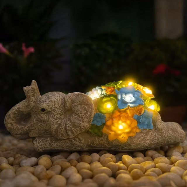 ILFD Group Ltd Solar Elephant Garden Ornament in Grey, 2 Pack
