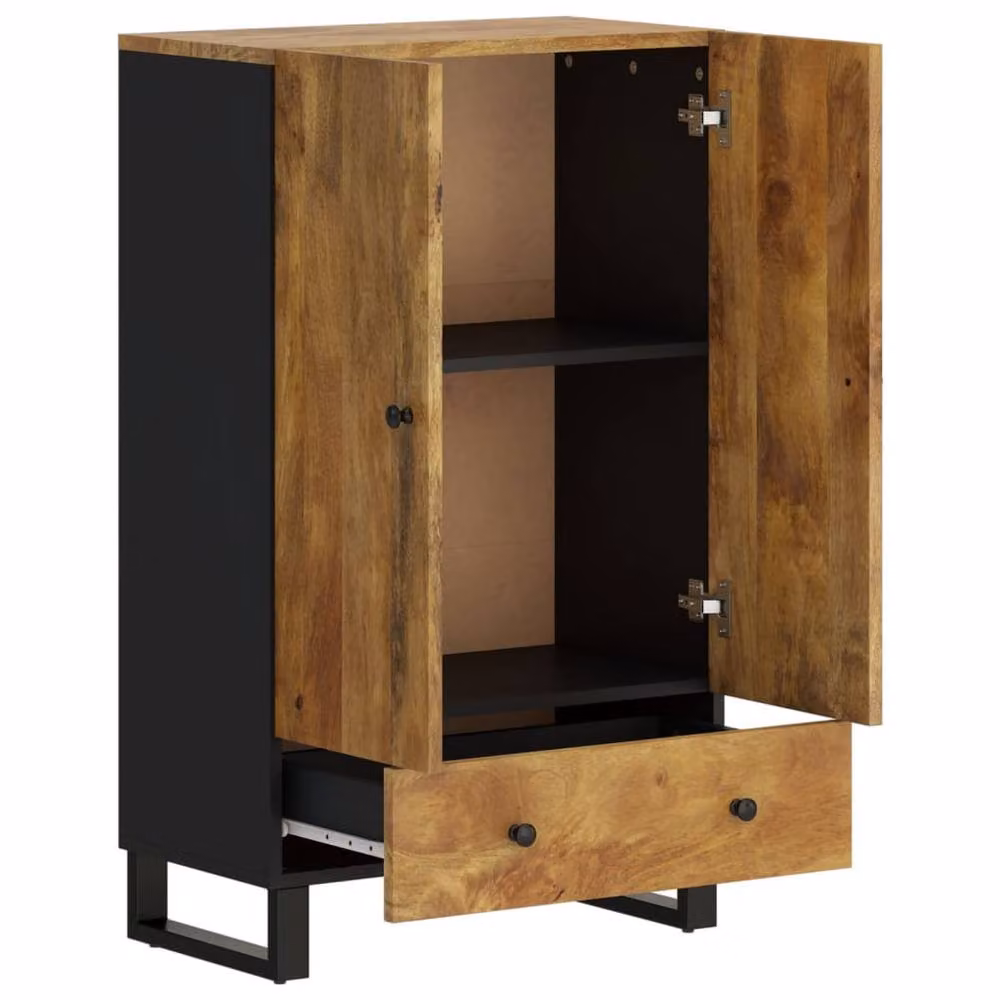 Berkfield Home Industrial Highboard with Drawer, Brown Mango Wood and Iron, W/D/H: 60 x 33 x 100 cm – 3
