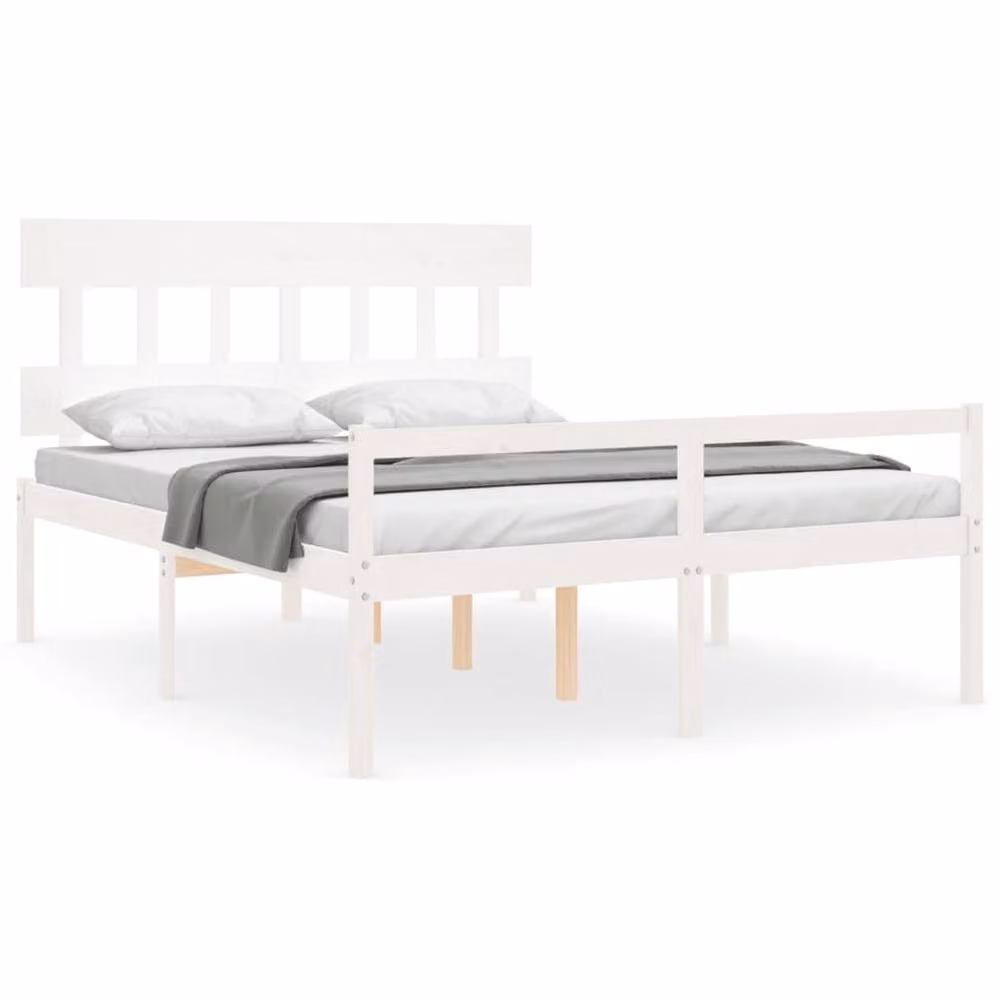 Berkfield Home Solid Wood Bed Frame with Headboard in White, W/D/H: 160 x 200 cm – 2