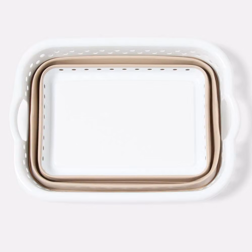 OHS Collapsible Plastic Laundry Basket in Beige and White – 2