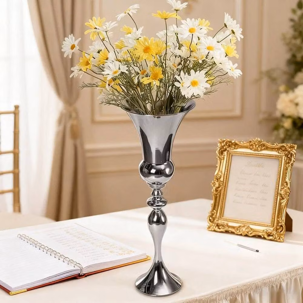 FLAVORA Silver Metal Tall Floor Standing Vase, Height: 74 cm, Width: 15 cm – 2
