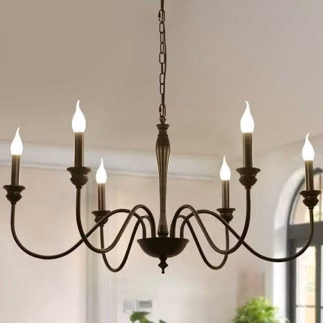Garwarm Vintage Black Metal 6-Light Candle-Style Chandelier with Adjustable Chain, Width: 95 cm – 1