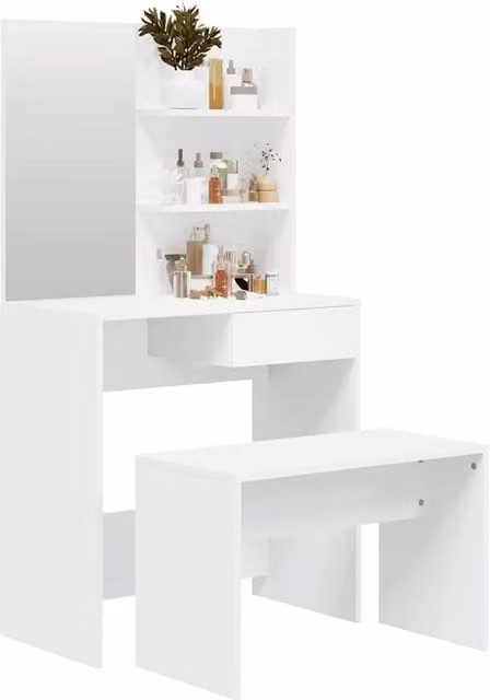 Berkfield Home Modern Dressing Table Set in White, W/D/H: 74.5 x 40 x 141 cm