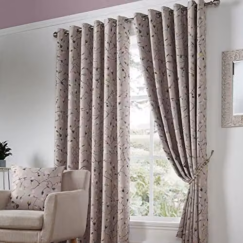 Luxury Living Blossom Bud Thermal Blackout Eyelet Curtains, Pink and Beige Floral, W: 167.64 cm, D: 137.16 cm – 1