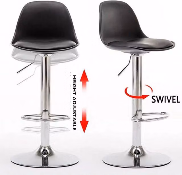NESTLUNE Set of 2 Black Synthetic Leather Swivel Bar Stools with Metal Legs – 1