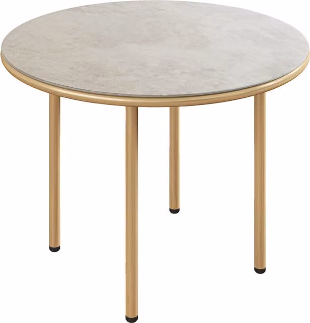 Outsunny Round Small Garden Side Table with Faux Marble Tempered Glass Top and Steel Frame, Beige, Diameter: 60 cm