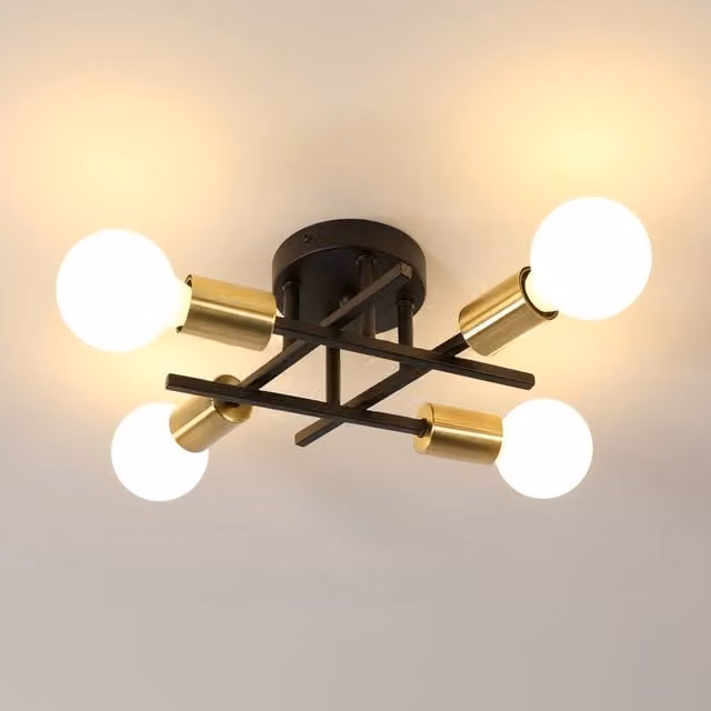 Pheashine Black and Gold 4-Light Industrial Metal Ceiling Light with E27 Base, Diameter: 28 cm – 1