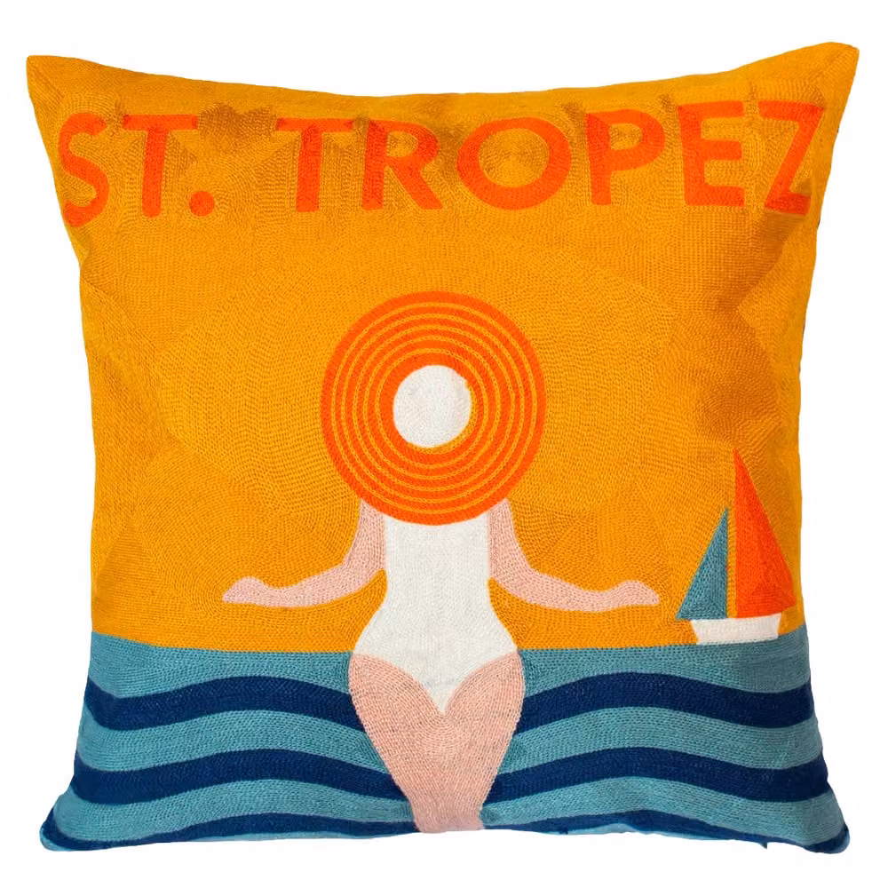 The Pillow Drop St. Tropez Needlepoint Square Cushion in Orange