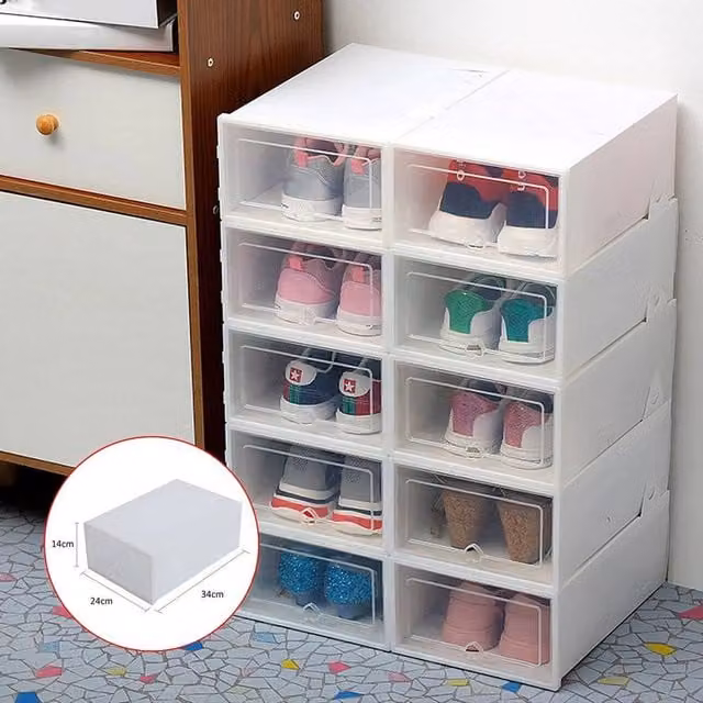PAWNORA Set of 12 White and Transparent Plastic Shoe Storage Boxes with Handles – 1