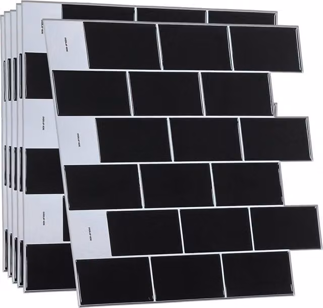 Walplus London Metro Classic Black 3D Field Tiles in Synthetic Resin