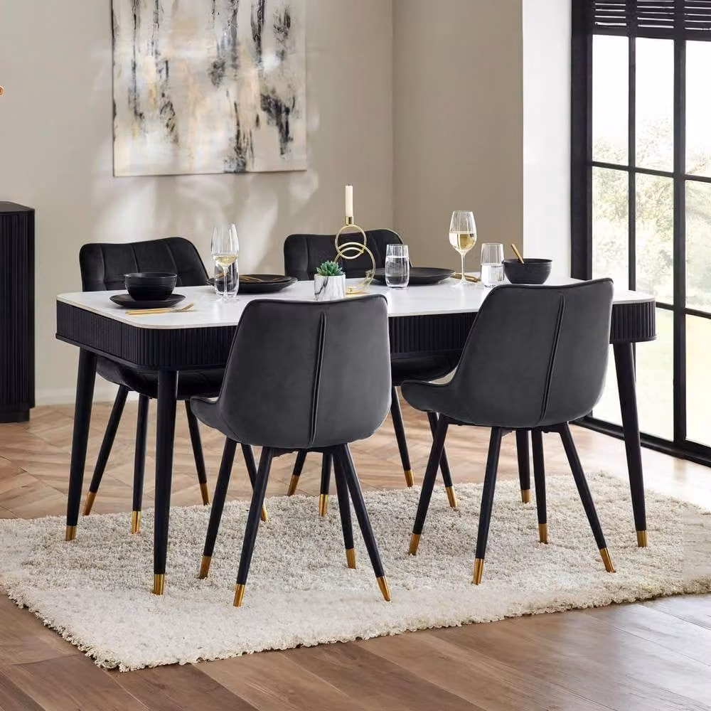 Cheshire Premium Louis 90cm Fluted Stone Top Dining Table with Drawers in Black – 1