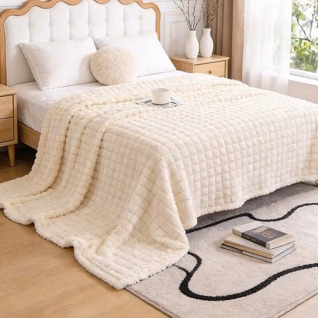 Lifeideas Reversible Double Face Throw Blanket in Beige, W: 200 cm, D: 150 cm