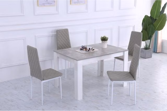 Furniture Maxi Modern Rectangular Marble Effect Dining Table and Chair Set in Silver and Grey