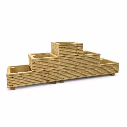 Cutncraft Designs 3-Tiered Wooden Raised Bed Planter, Brown, W/D/H: 145 x 48 x 35 cm
