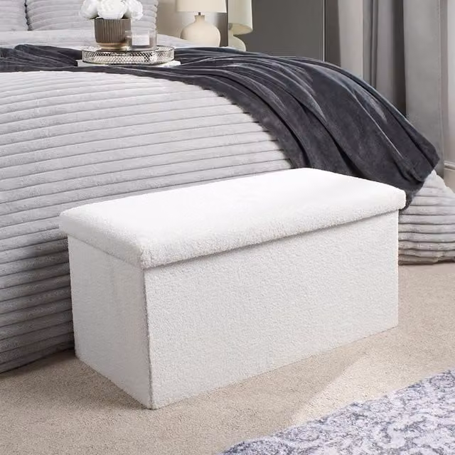 OHS White Boucle Cube Ottoman Storage Box