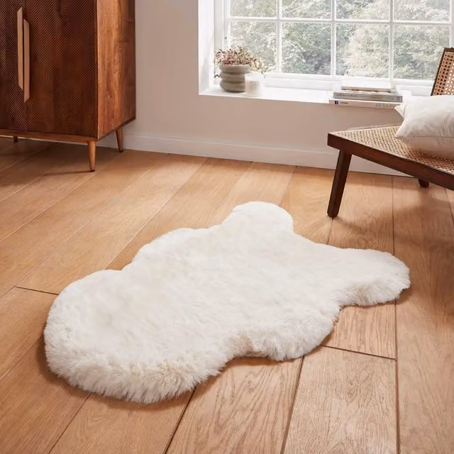 Terrys Super Teddy Single Sheepskin Shaggy Rug, White, W: 90 cm, D: 60 cm