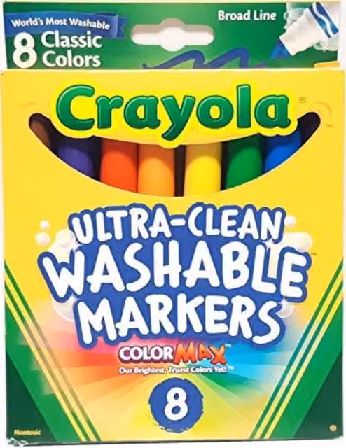 Crayola Broad Tip Washable Marker Set, 8 Multicolour Pens