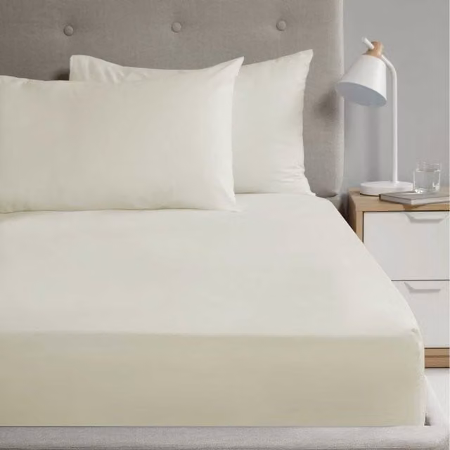 Rapport Home Polycotton Plain Fitted Sheet, Beige, W: 180 cm, D: 200 cm