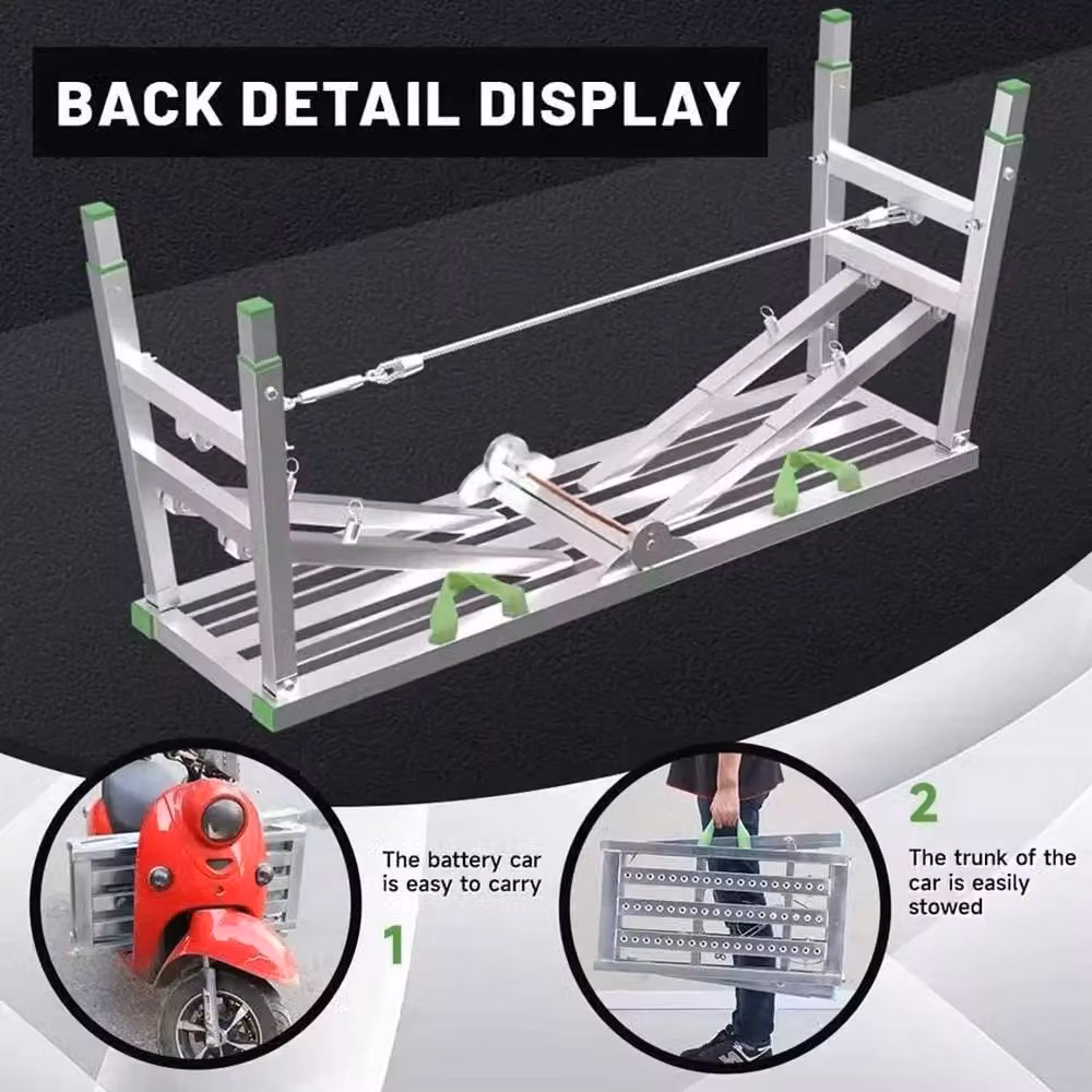 VOGREX M Heavy Duty Folding Adjustable Hop-Up Work Platform Ladder in Silver, W/D/H: 120 x 30 x 60-90 cm – 3