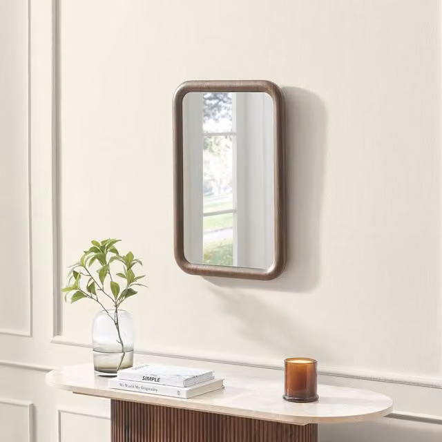 FurnitureboxUK Modern Rectangular Wall Mirror in Brown Wood and Metal, W: 60 cm, H: 40 cm – 1
