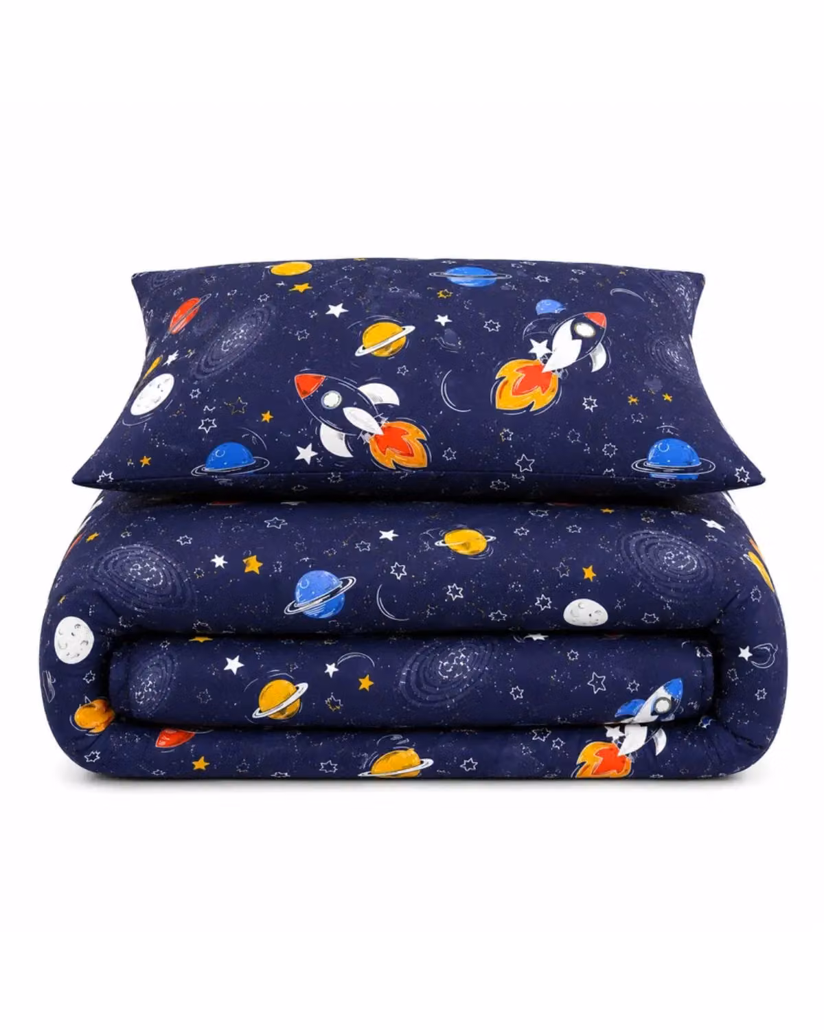 Velosso Space Glow In Dark Cotton Rich Printed Duvet Cover and Pillowcase Set in Blue, W/D/H: 135 x 200 cm and 90 x 200 cm – 2