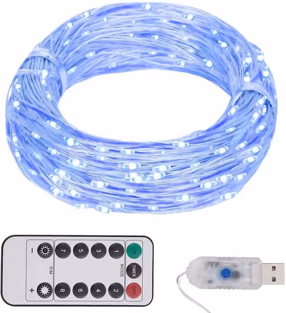 Berkfield Home Blue LED String Light with 150 LEDs and Remote Control, Copper Finish – 1