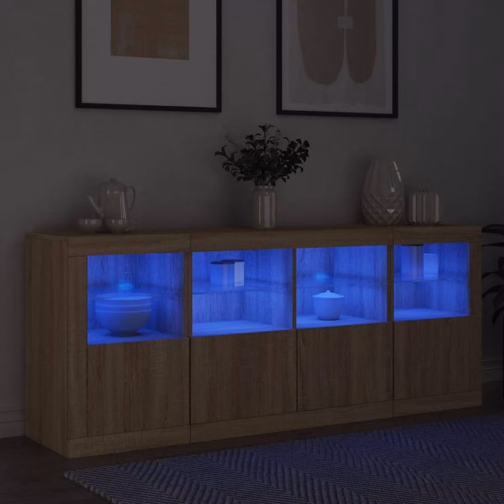 Berkfield Home Modern Sonoma Oak Sideboard with Integrated LED Lights in Beige, W/D/H: 163 x 37 x 67 cm – 3