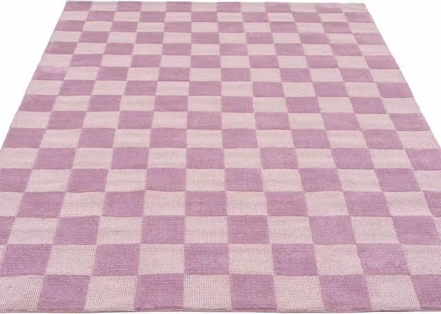 The Rug House Purple and Beige Retro Checkerboard Hand Tufted Wool Living Area Rug, Width: 170 cm