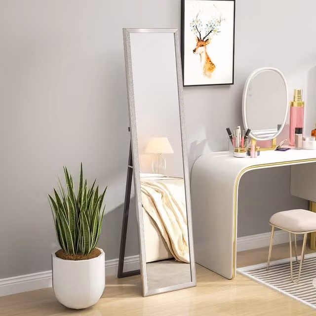 HOMCOM Full Length Rectangular Mirror in Silver for Wall Mounting or Leaning