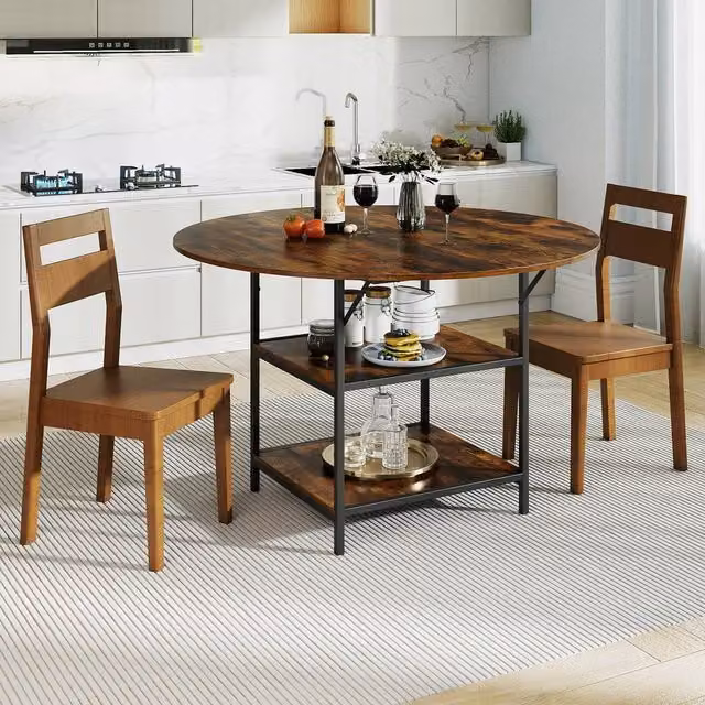 SPETLEK Circle Round Farmhouse Dining Table in Brown, Diameter: 120 cm, Height: 76 cm – 1