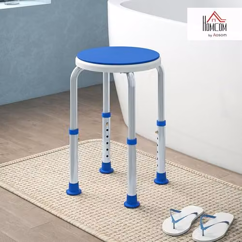 HOMCOM 360 Degree Swivel Shower Stool with Adjustable Height and Non-Slip Feet, Blue – 2