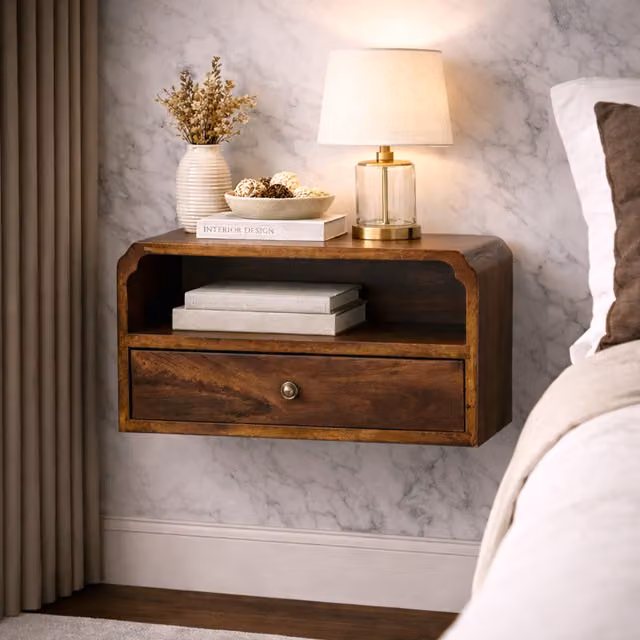 Artisan Furniture Avora Wall-Mounted Mango Wood Bedside Table in Brown