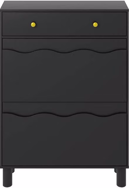 KEEPREAPER Modern Freestanding Black Wood Shoe Cabinet with Tilting Compartments and Internal Shelves – 1