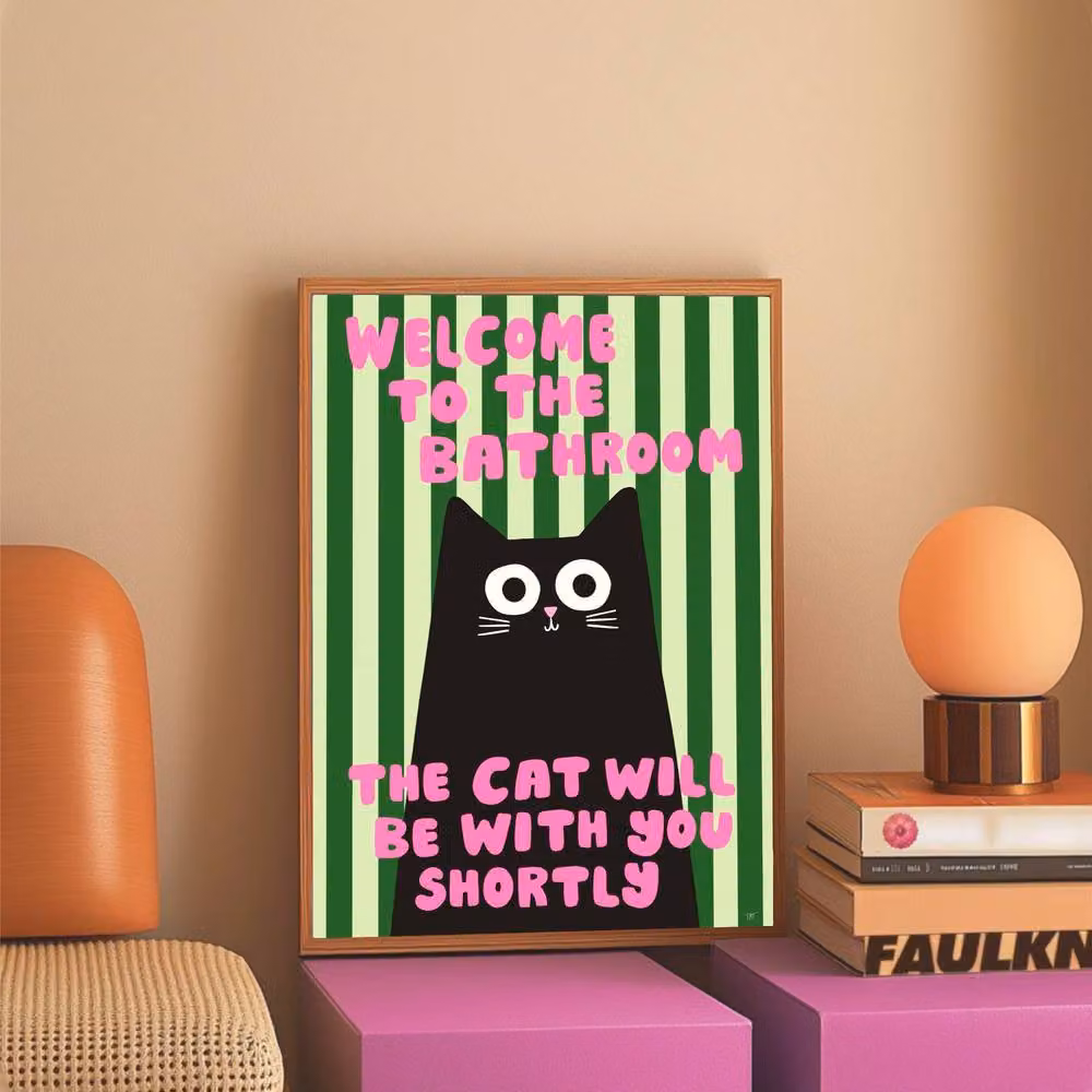The Paper Tail Bathroom Cat Multicolour Paper Poster, W: 14.8 cm, H: 21.0 cm – 4