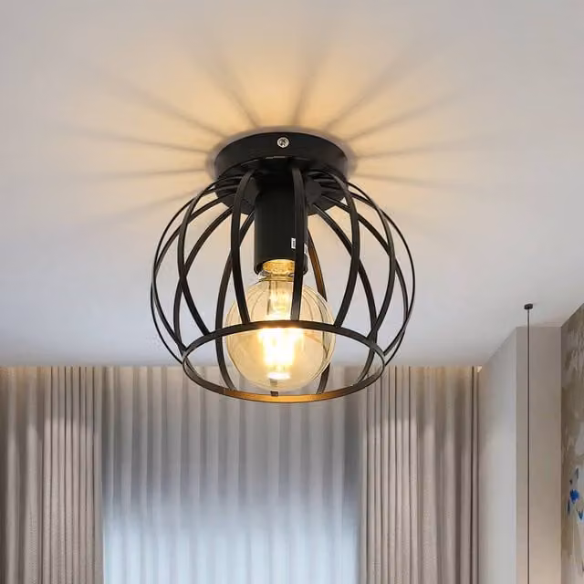 Goeco Vintage Black Metal Semi Flush-Mounted Ceiling Light