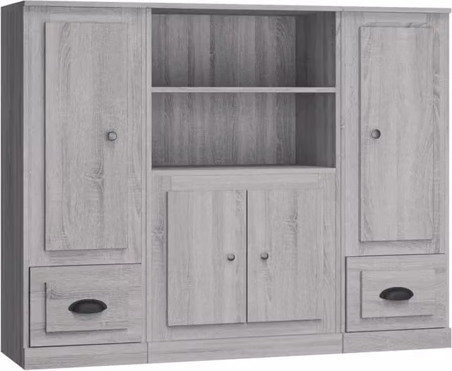 Berkfield Home Set of 3 Smoked Oak Wall Mounted Highboards in Grey