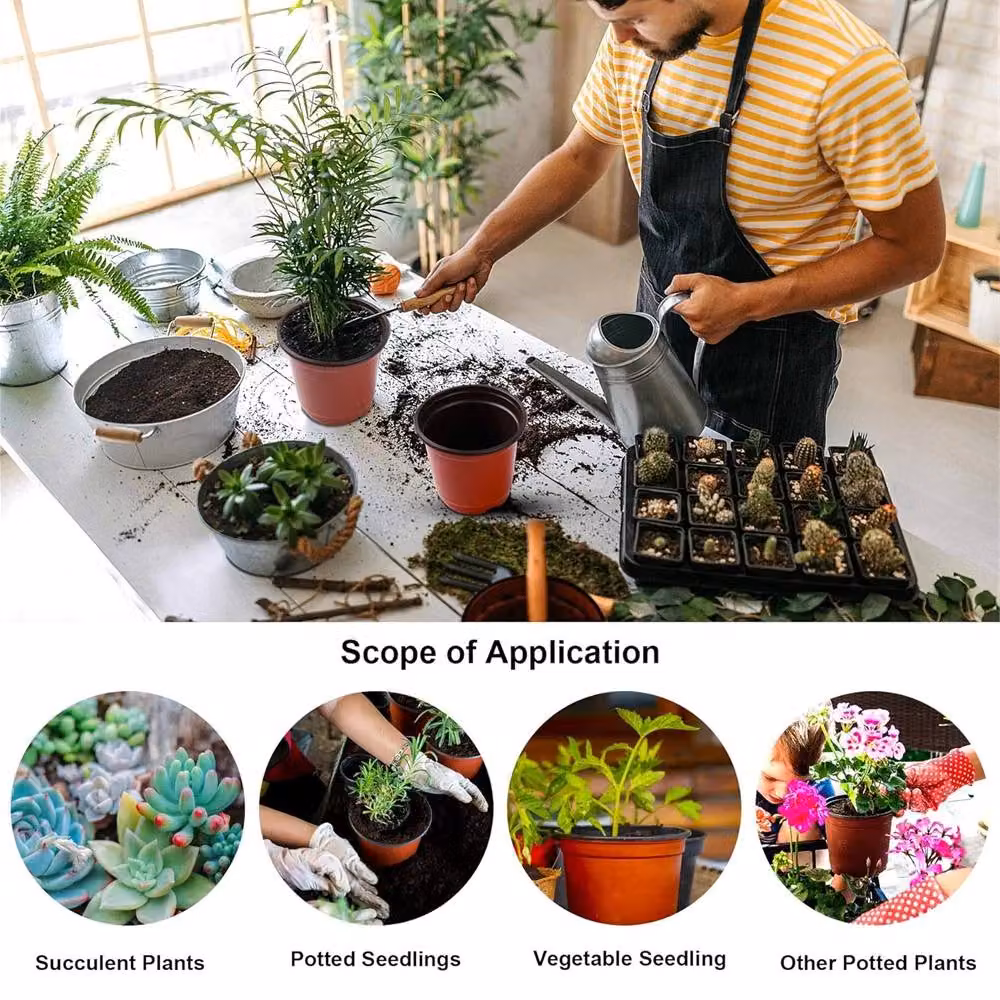 Nordara 200-Piece Brown Plastic Garden Pots for Nursery Seedlings and Flower Growing, Diameter: 9 cm – 4