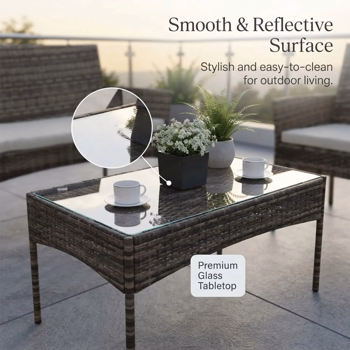 Alivio 4-Seater Grey Polyrattan Garden Furniture Set with Coffee Table and Cushions – 6