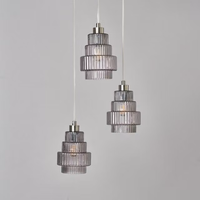 Litecraft Louisa Cluster Pendant Light with Smoke Glass Shades in Silver and Grey