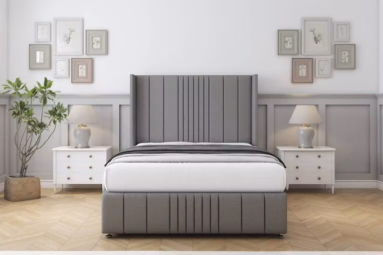 Sloomy Hargrave Dumfries Divan Set with Wingback Headboard and Footboard, Light Grey, W/D/H: 200 x 167.64 x 137.16 cm