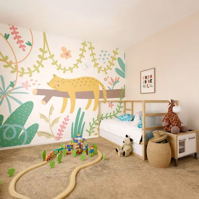 Origin Murals Sleeping Jungle Leopard Wall Mural in Green and Multicolour, Thickness: 3 mm