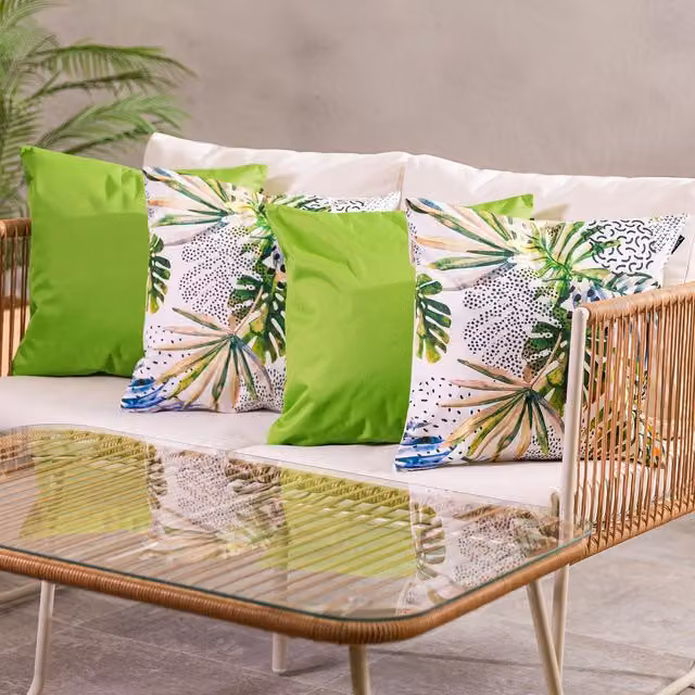 ICON 4-Piece Set of Square Decorative Palm and Plain Lime Green Outdoor Cushions
