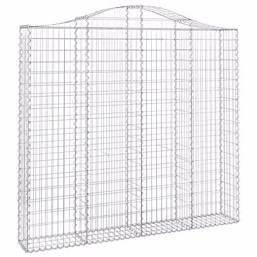 vidaXL Arched Gabion Basket in Silver Galvanised Steel, W/D/H: 200 x 30 x 180/200 cm