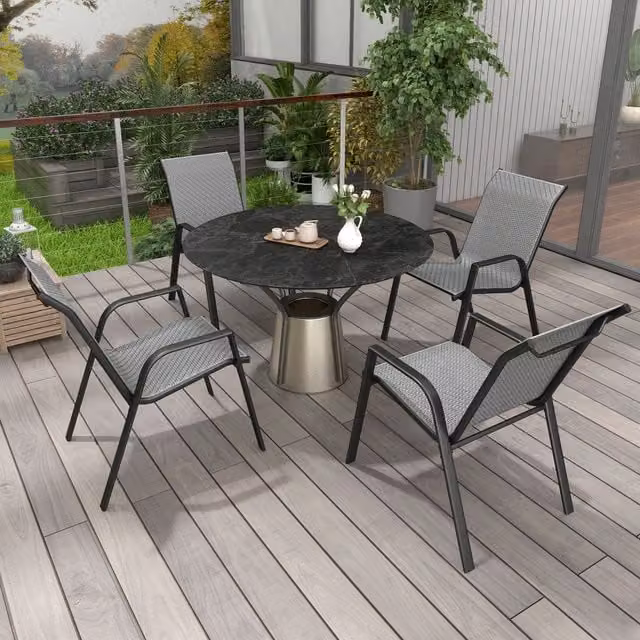 Outsunny Set of 4 Stackable Rattan Garden Armchairs with Metal Frame, Grey