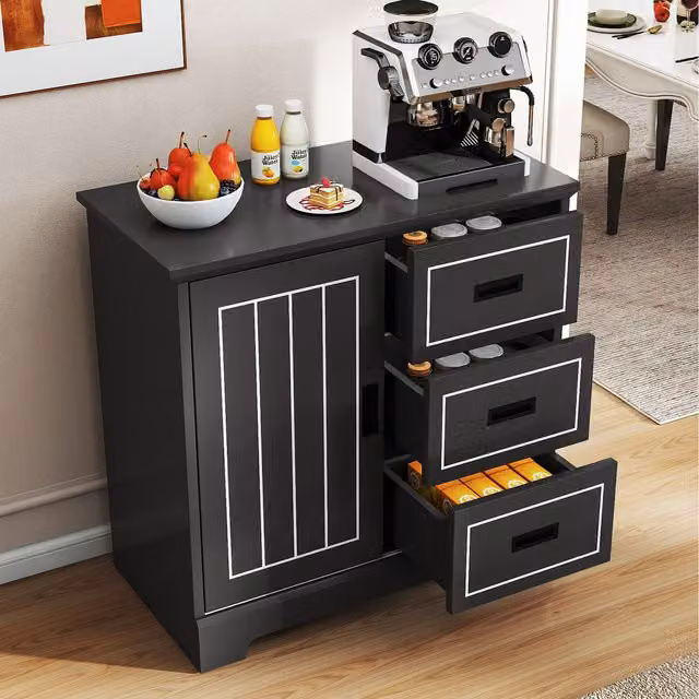 COSTWAY Farmhouse Sideboard in Black