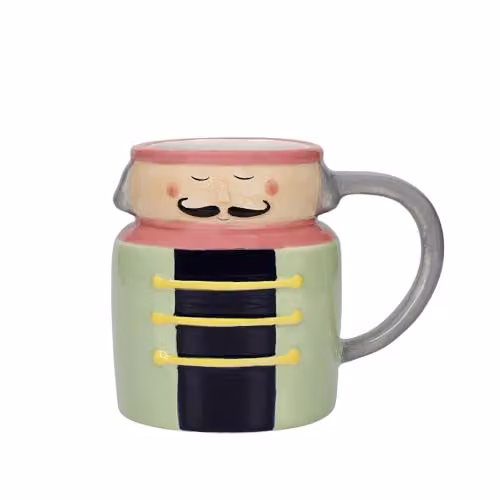 KitchenCraft The Nutcracker Collection Ceramic Novelty Soldier Mug, 300 ml, Green/Black/Multicolour
